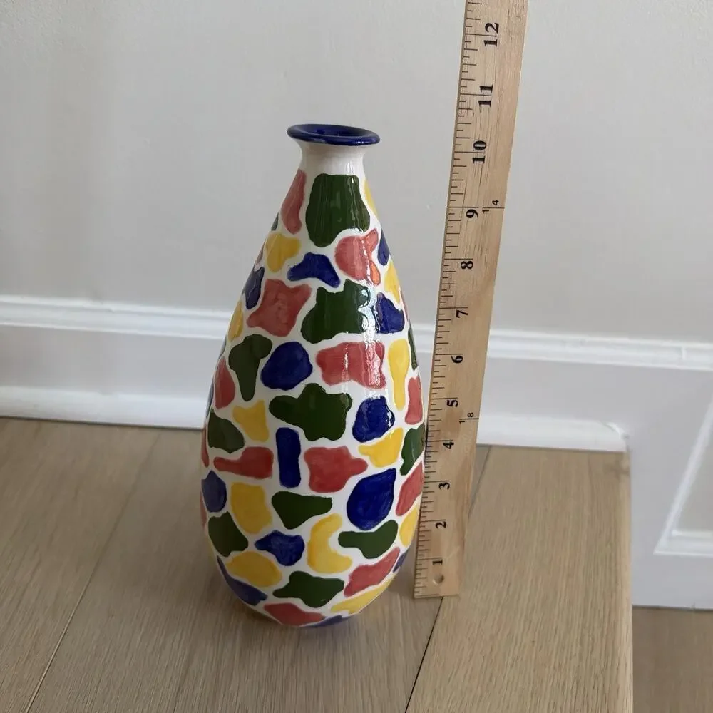 Vintage Bitossi Signed Multicolor Vase Italian Pottery 10” *Has Small Chip*
